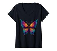 Mujer Cute Rainbow Butterfly Insects Lovers Flores Camiseta Cuello V