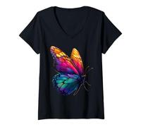 Mujer Cute Rainbow Butterfly Insects Lovers Flores Camiseta Cuello V