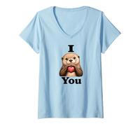 Mujer Cute River Otter Animal Heart Design Gifts Camiseta Cuello V