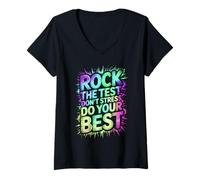 Mujer Cute Rock The Test DA LO Mejor DE TI como Profesor de música y Banda Camiseta Cuello V