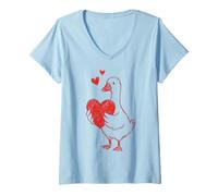 Mujer Cute Romantic Goose Heart Love Camiseta Cuello V