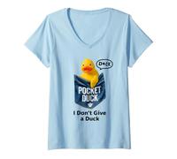 Mujer Cute Rubber Duck In Pocket, Funny Duck I Don't Give a Duck Camiseta Cuello V