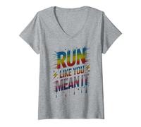Mujer Cute Run Like You Mean IT Let Games Begin Field Day Maratón Camiseta Cuello V