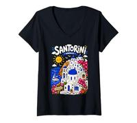 Mujer Cute Santorini Grecia Viajes Vacaciones Isla Griega Camiseta Cuello V