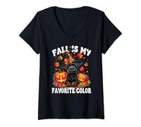 Mujer Cute Schnauzer Halloween Pumpkin Fall Is My Favorite Color Camiseta Cuello V
