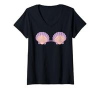 Mujer Cute Seashell Purple Bra Style for Mermaid Aesthetic Fans Camiseta Cuello V