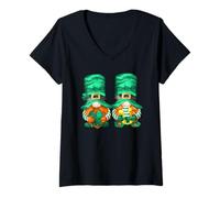 Mujer Cute Shamrock and Horseshoe For St. Patricks Day GNOME Funny Camiseta Cuello V