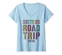 Mujer Cute Sisters Road Trip Besties 2026 Vacaciones Surf Beach Camiseta Cuello V