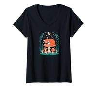 Mujer Cute Sleeping Fox Moon Landscape Nature Wild Forest Red Fox Camiseta Cuello V