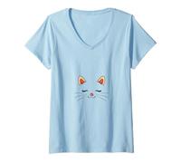 Mujer Cute Sleepy Cat Face Adorable Feline Kitty Lover Camiseta Cuello V