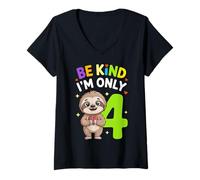 Mujer Cute Sloth I'm Only 4 Funny Fourth Birthday Camiseta Cuello V