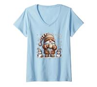 Mujer Cute Snowflake Patterns and Pumpkin Spice GNOME For Winter Camiseta Cuello V