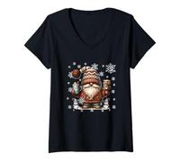 Mujer Cute Snowflake Patterns For Christmas Pumpkin Spice GNOME Camiseta Cuello V