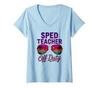 Mujer Cute SPED TEACHER OFF DUTY Speducator Vacaciones Playa Surf Camiseta Cuello V