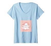Mujer Cute Spooky Ghost Boo Funny Ghost Fiesta de Halloween Camiseta Cuello V