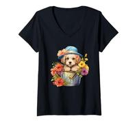 Mujer Cute Spring Flower Graphic For Women Golden Retriever Mom Camiseta Cuello V