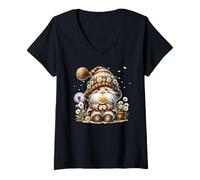 Mujer Cute Spring GNOME For Women with Dandelion and Daisy Flower Camiseta Cuello V