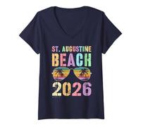 Mujer Cute ST Augustine Beach 2026 Viaje de natación de Vacaciones a Juego Camiseta Cuello V