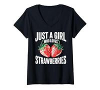 Mujer Cute Strawberry Girl Just a Girl Who Loves Strawberries Camiseta Cuello V
