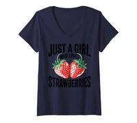 Mujer Cute Strawberry Girl Just a Girl Who Loves Strawberries Camiseta Cuello V