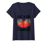 Mujer Cute Strawberry Girl Just a Girl Who Loves Strawberries Camiseta Cuello V