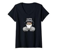 Mujer Cute & Strong Hamster Weightlifting Funny Gym Camiseta Cuello V