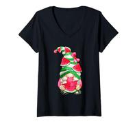 Mujer Cute Summer GNOME Girl For Matching Couple Funny Watermelon Camiseta Cuello V