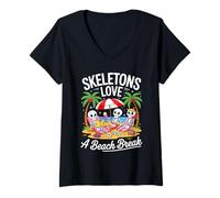 Mujer Cute Summerween Ghost Funny Beach Halloween Camiseta Cuello V
