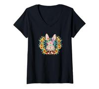 Mujer Cute Sunflower Motif For Women - Easter Bunny with Glasses Camiseta Cuello V
