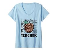 Mujer Cute Teacher Leopard Apple For Women & New Preschool Teacher Camiseta Cuello V