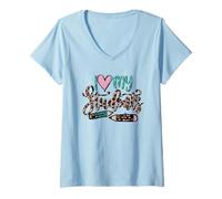 Mujer Cute Teacher Leopard Decor For Women I Love My Students Camiseta Cuello V