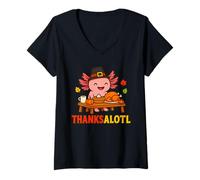 Mujer Cute Thanksalotl Axolotl Thanksgiving Day Pumpkin Autumn Camiseta Cuello V