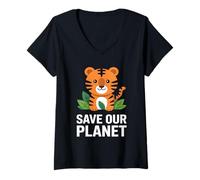 Mujer Cute Tiger Nature Conservation Save Planet Hombres Mujeres Niños Camiseta Cuello V