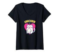 Mujer Cute Unicorn Cat Design for Fantasy Loving Feline Fans Camiseta Cuello V