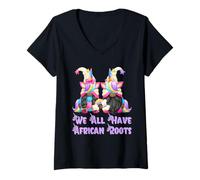 Mujer Cute Unicorn Gnomes For Women We All Have African Roots Camiseta Cuello V