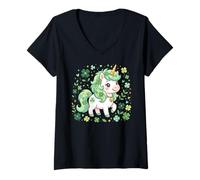 Mujer Cute Unicorn Shamrock St Patricks Day Girls Kids Lepricorn Camiseta Cuello V