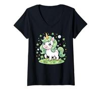 Mujer Cute Unicorn Shamrock St Patricks Day Girls Kids Lepricorn Camiseta Cuello V