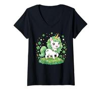 Mujer Cute Unicorn Shamrock St Patricks Day Girls Kids Lepricorn Camiseta Cuello V
