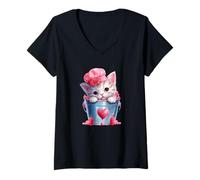 Mujer Cute Valentines Cat Mom Graphic For Girls Who Loves Cats Camiseta Cuello V