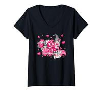 Mujer Cute Valentines Truck For Women Men with Pink Love Gnomes Camiseta Cuello V