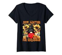Mujer Cute Vampire GNOME For Women with Pumpkin Autumn Sunflower Camiseta Cuello V