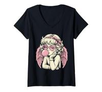 Mujer Cute Vintage Cupid Blowing Bubble Gum Camiseta Cuello V
