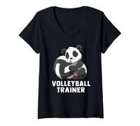 Mujer Cute Volleyball Panda Volleyball Trainer Fun Camiseta Cuello V