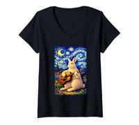 Mujer Cute White Rabbit Playing Guitar Whimsical Bunny Art Music Camiseta Cuello V