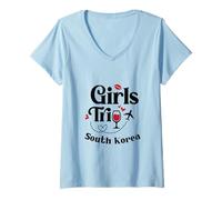 Mujer Cute Wine Girls Trip Corea del Sur Viajes Vacaciones Camiseta Cuello V