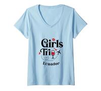 Mujer Cute Wine Girls Trip Ecuador Viajes Vacaciones Camiseta Cuello V