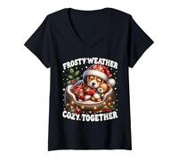 Mujer Cute Winter Sayings For Beagle Owners with Christmas Vibes Camiseta Cuello V