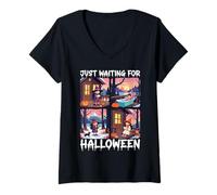 Mujer Cute Witch Just Waiting For Halloween Spooky Autumn Camiseta Cuello V