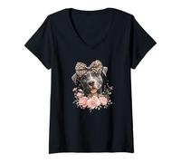 Mujer Cute Womens Girls Flowers Bow Cane Corso Puppy Lover Camiseta Cuello V