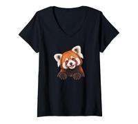 Mujer Cute Womens Girls Kids Moms Peeking Pocket Red Panda Lover Camiseta Cuello V